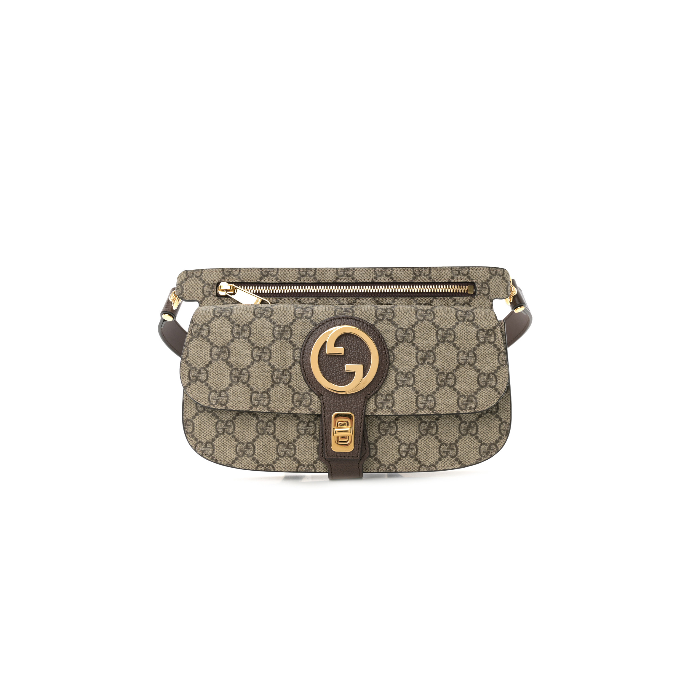 GUCCI GG SUPREME MONOGRAM TEXTURED DOLLAR CALFSKIN BLONDIE BELT BAG BEIGE EBONY NEW ACERO 718154 (24*5*4cm)